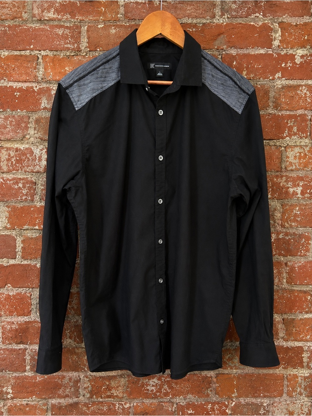 INC International Concepts Men’s Black Gray Yoke 100% Cotton Button Down Large